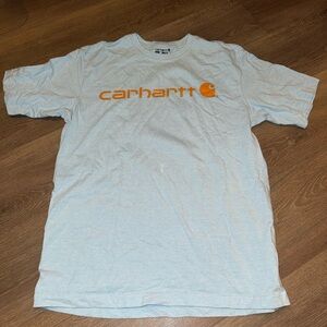 Carhartt Light Blue T-Shirt with Vibrant Orange Logo